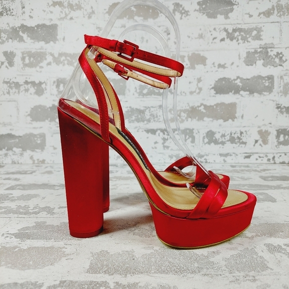 NEW Jessica Rich Red Strappy Buckle Ankle Strap Block Heeled Sandals W671 - Picture 5 of 12